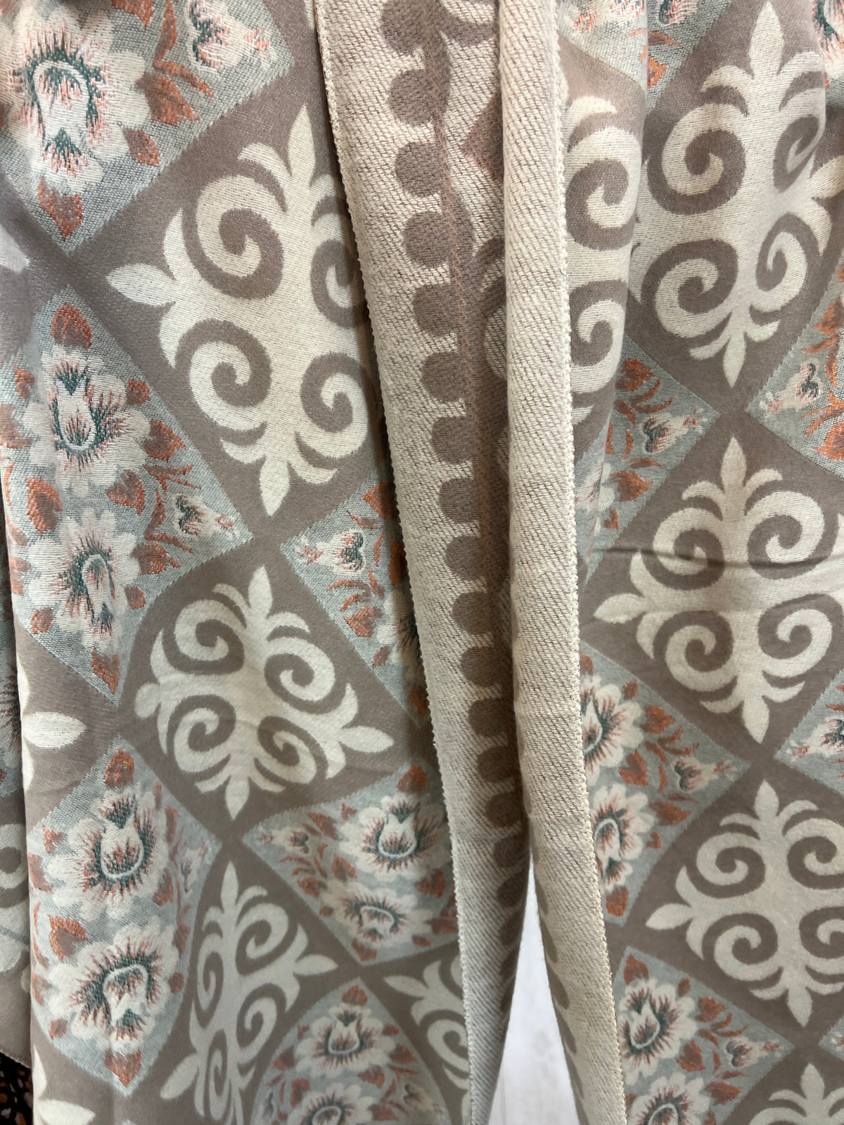Taupe Cream Floral Reversible Scarf