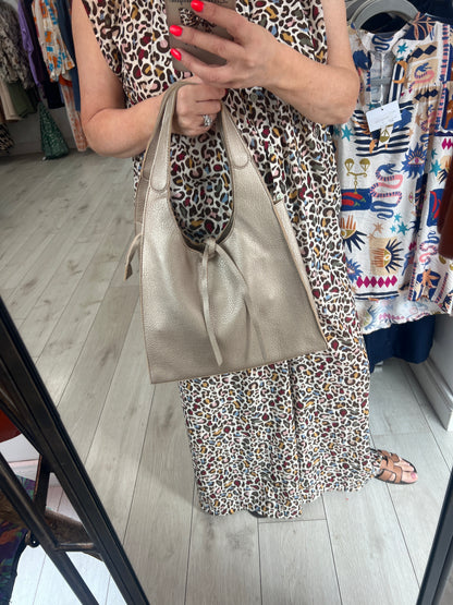 Light Taupe Soft Leatherette Shoulder Bag