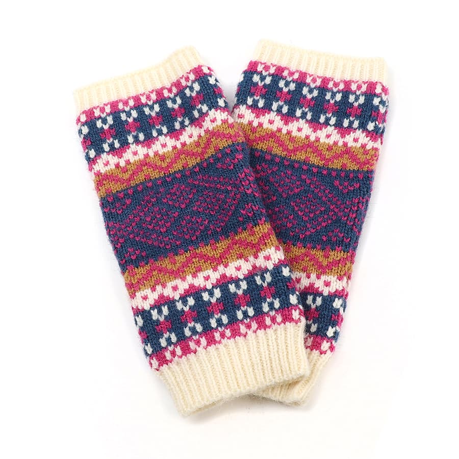 POM Cream Purple Pink Fingerless Gloves