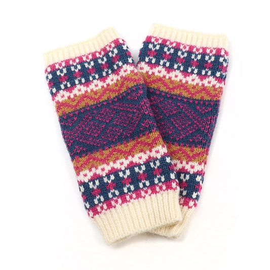 POM Cream Purple Pink Fingerless Gloves