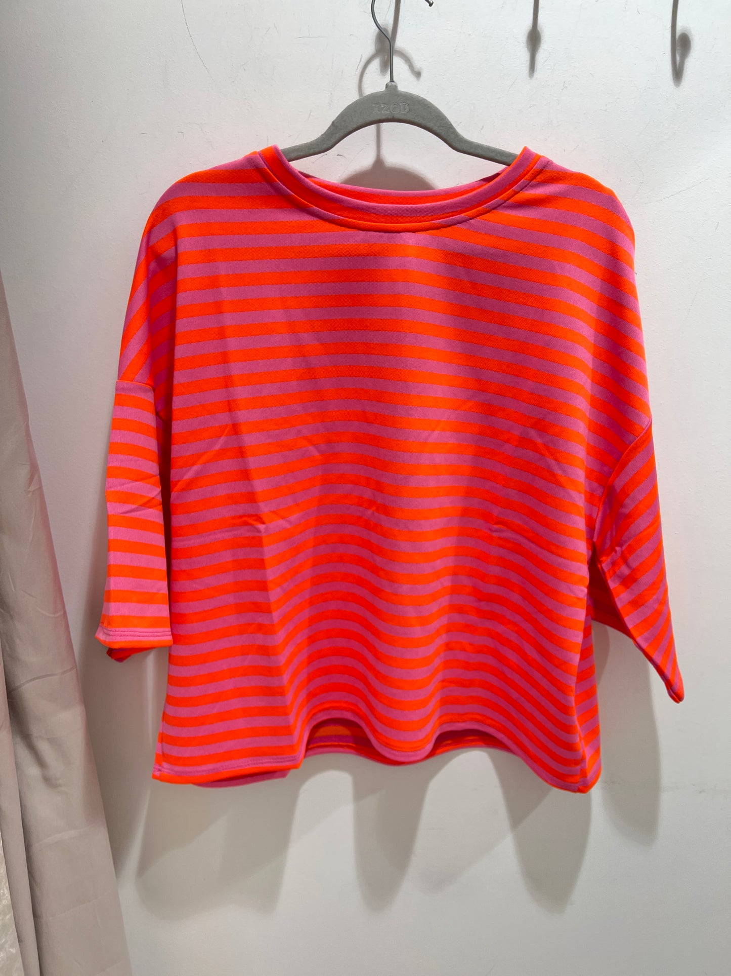 Sunset Stripes Oversized Cotton Swater– Pink & Coral Slogan Top