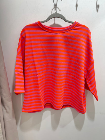 Sunset Stripes Oversized Cotton Swater– Pink & Coral Slogan Top