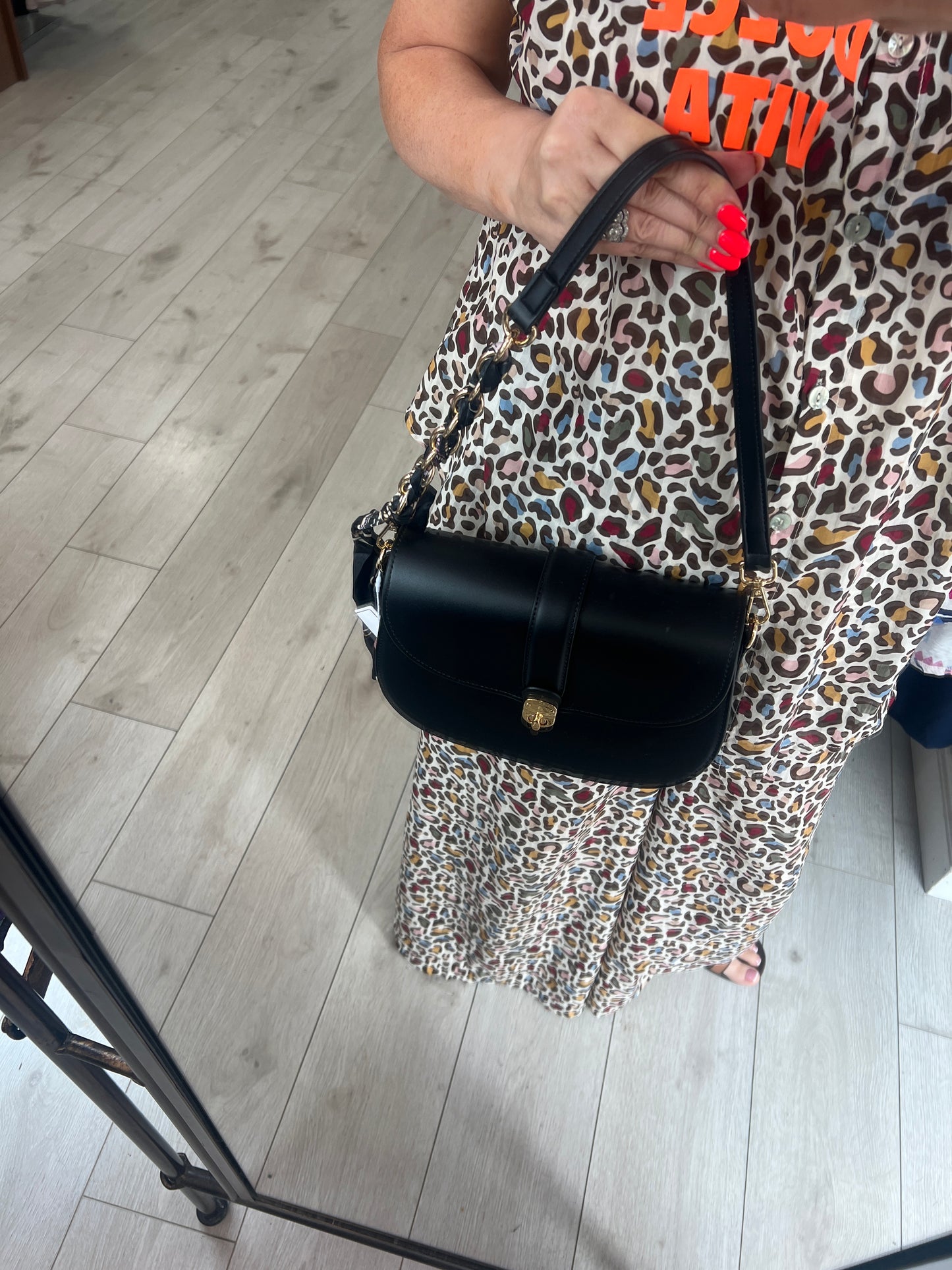 Black & Gold Leatherette Shoulder Bag