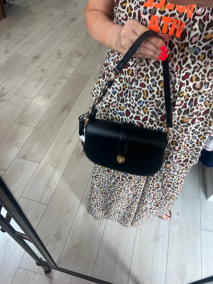 Black & Gold Leatherette Shoulder Bag