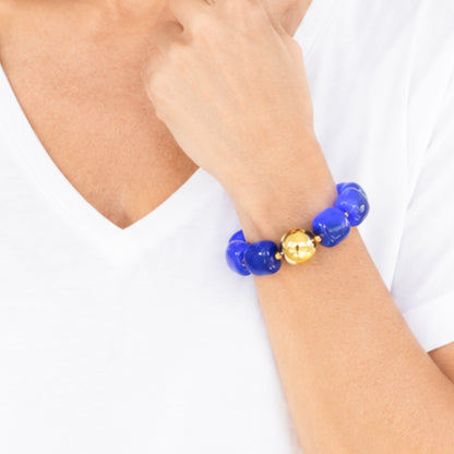 Blue Cubed Resin Bracelet Gold Ball
