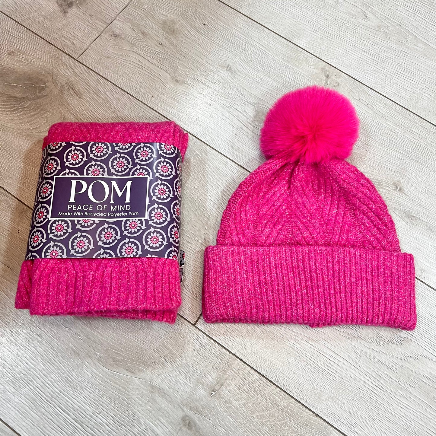 POM Pink Hat & Scarf Set