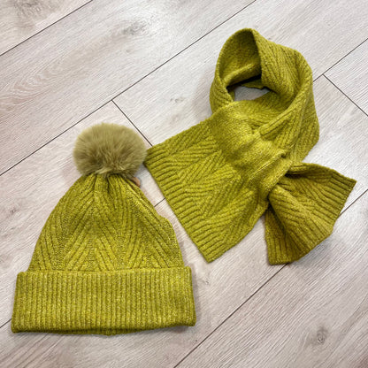 POM Chartreuse Green Hat & Scarf Set