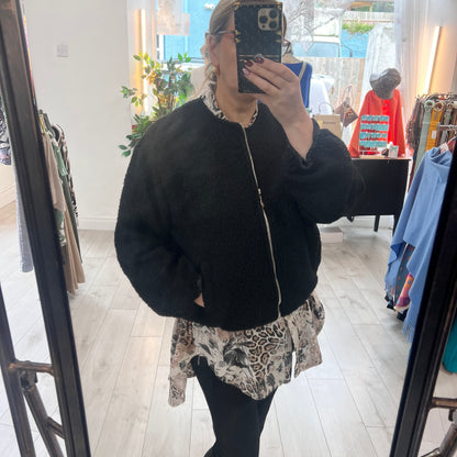 Dolly Black Cosy Bomber Jacket