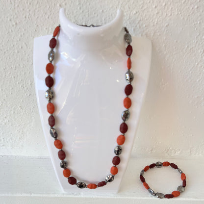 Rust, Brown & Grey Beaded Necklace