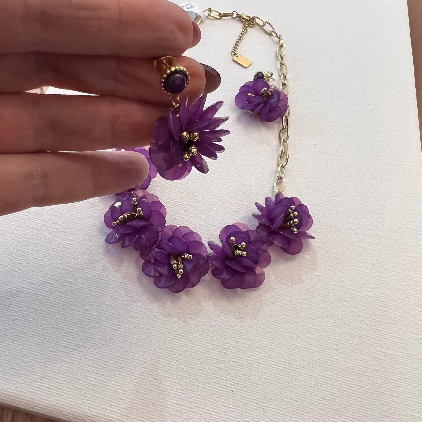 Purple Floral Necklace & Earrings Set