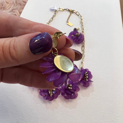 Purple Floral Necklace & Earrings Set