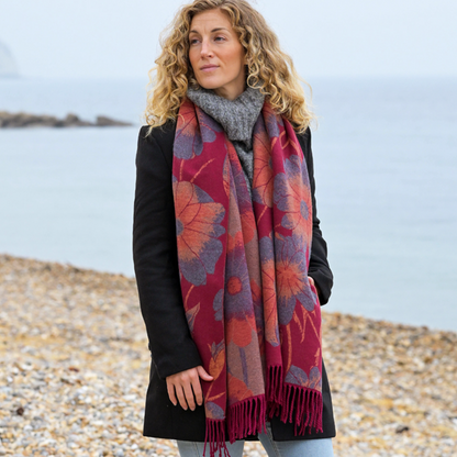 POM Wine Mix Floral Blanket Scarf (Reversible)