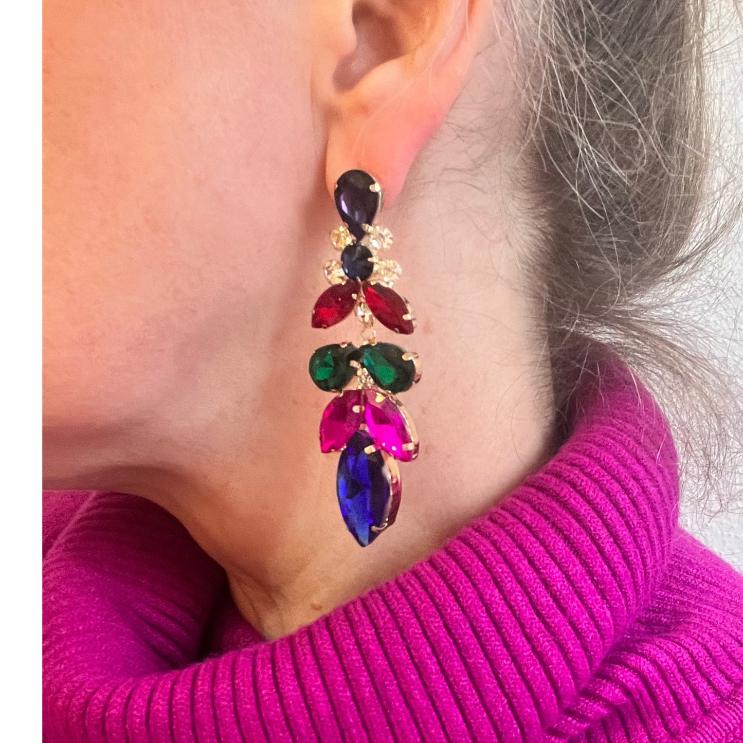 Multicoloured Jewelled Chandelier Earrings