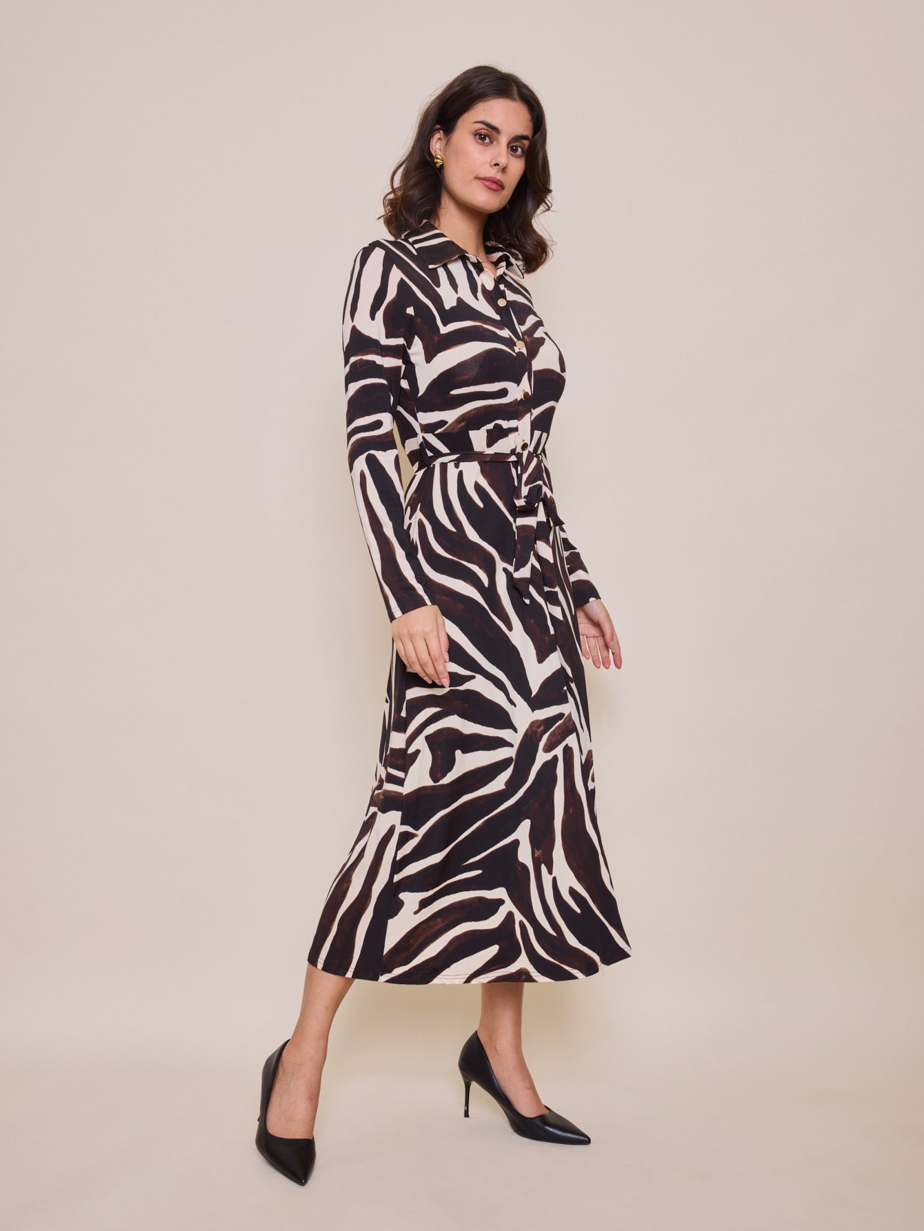 Catriona Chocolate & Beige Zebra Shirt Dress (8-14)