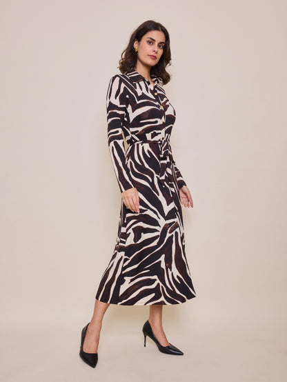 Catriona Chocolate & Beige Zebra Shirt Dress (8-14)