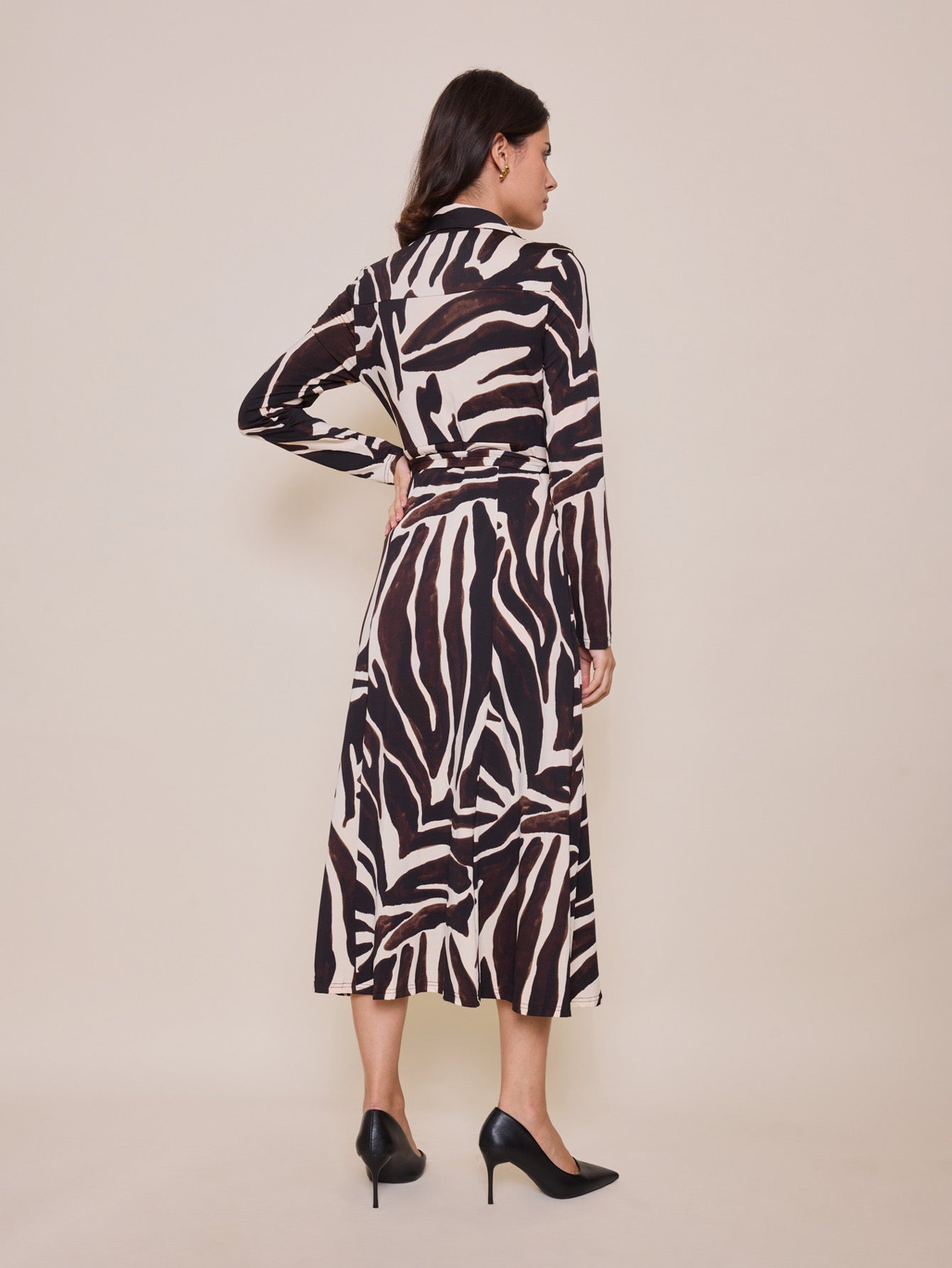 Catriona Chocolate & Beige Zebra Shirt Dress (8-14)