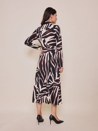 Catriona Chocolate & Beige Zebra Shirt Dress (8-14)