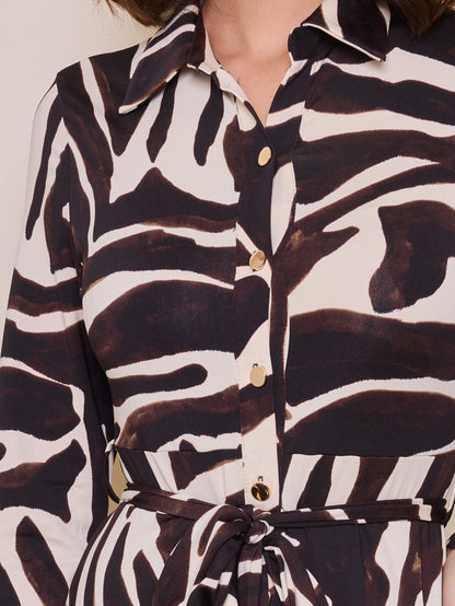 Catriona Chocolate & Beige Zebra Shirt Dress (8-14)