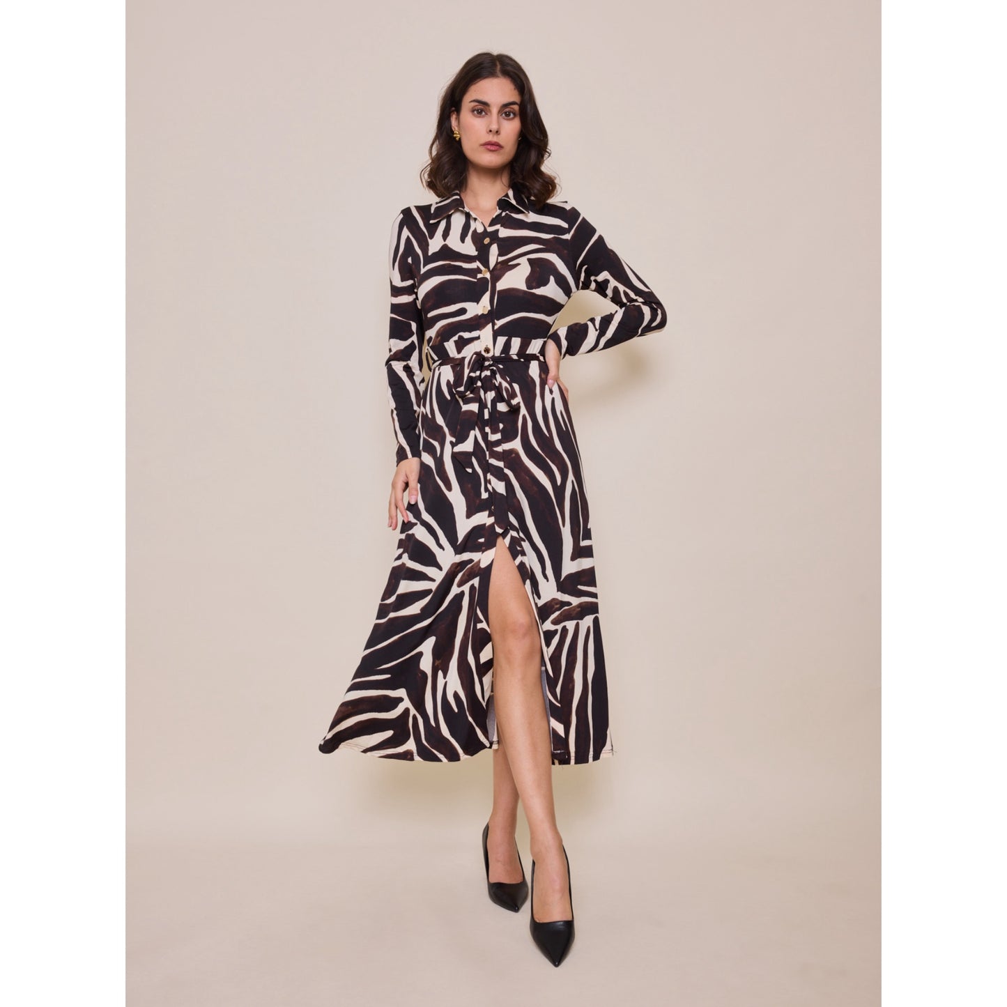 Catriona Chocolate & Beige Zebra Shirt Dress (8-14)