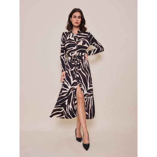 Catriona Chocolate & Beige Zebra Shirt Dress (8-14)