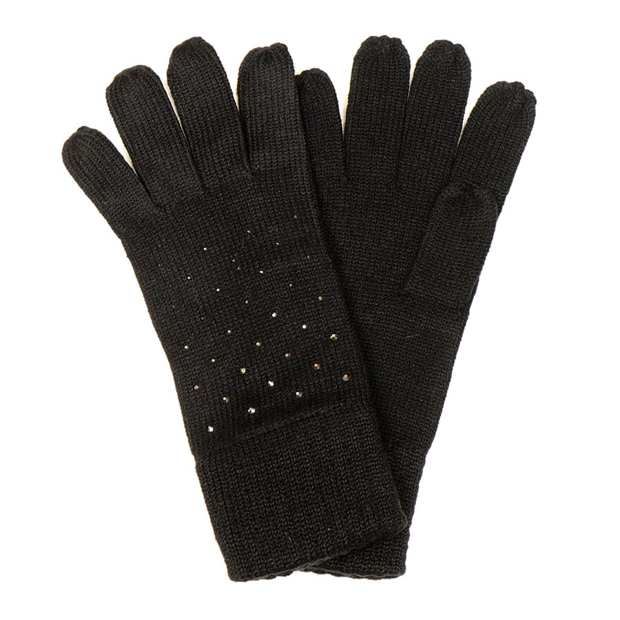 POM Black Crystal Embellished Gloves