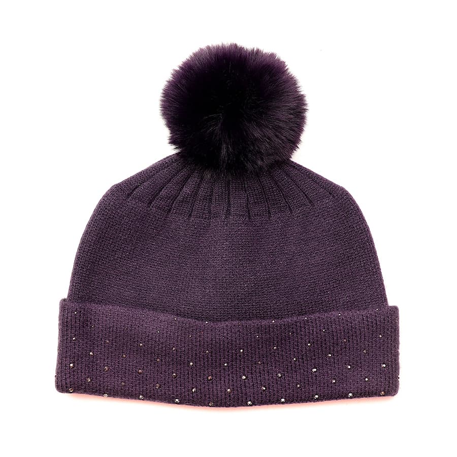 POM Aubergine Embellished Bobble Hat