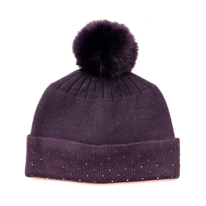 POM Aubergine Embellished Bobble Hat