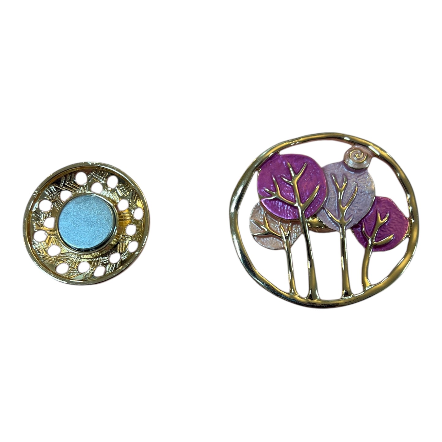 Magnetic Brooch Pink & Gold Trees