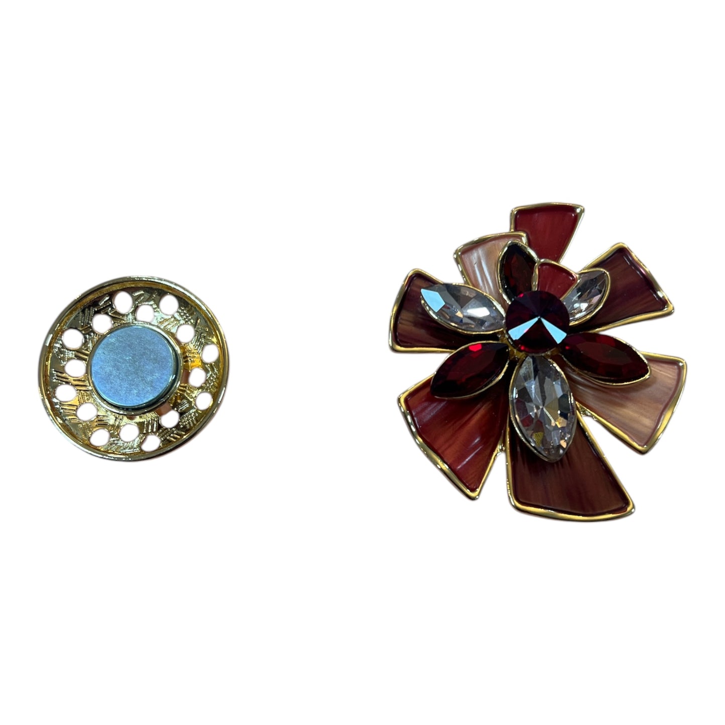 Magnetic Brooch Red & Gold Jewel Flower