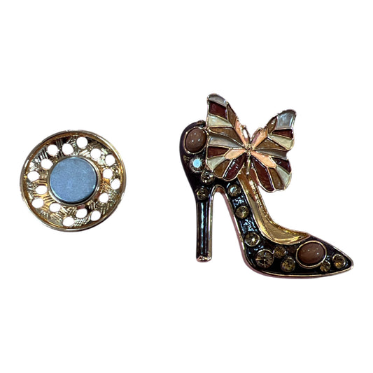 Magnetic Brooch Brown High Heel Shoe/Butterfly