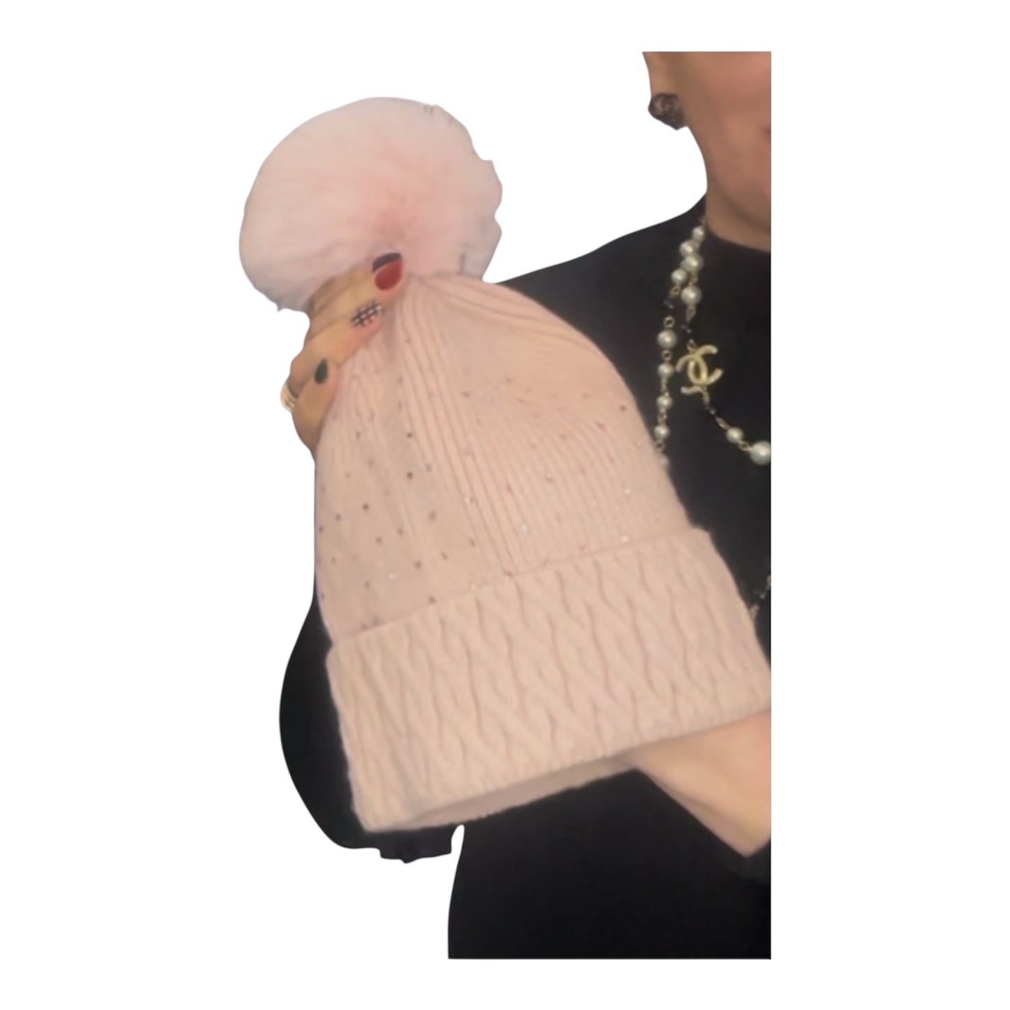 Light Pink Embellished Bobble Hat