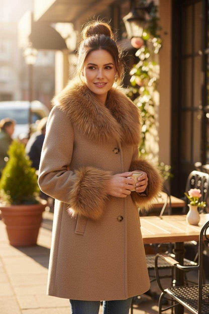 Jessica Coat Fur Trim Camel