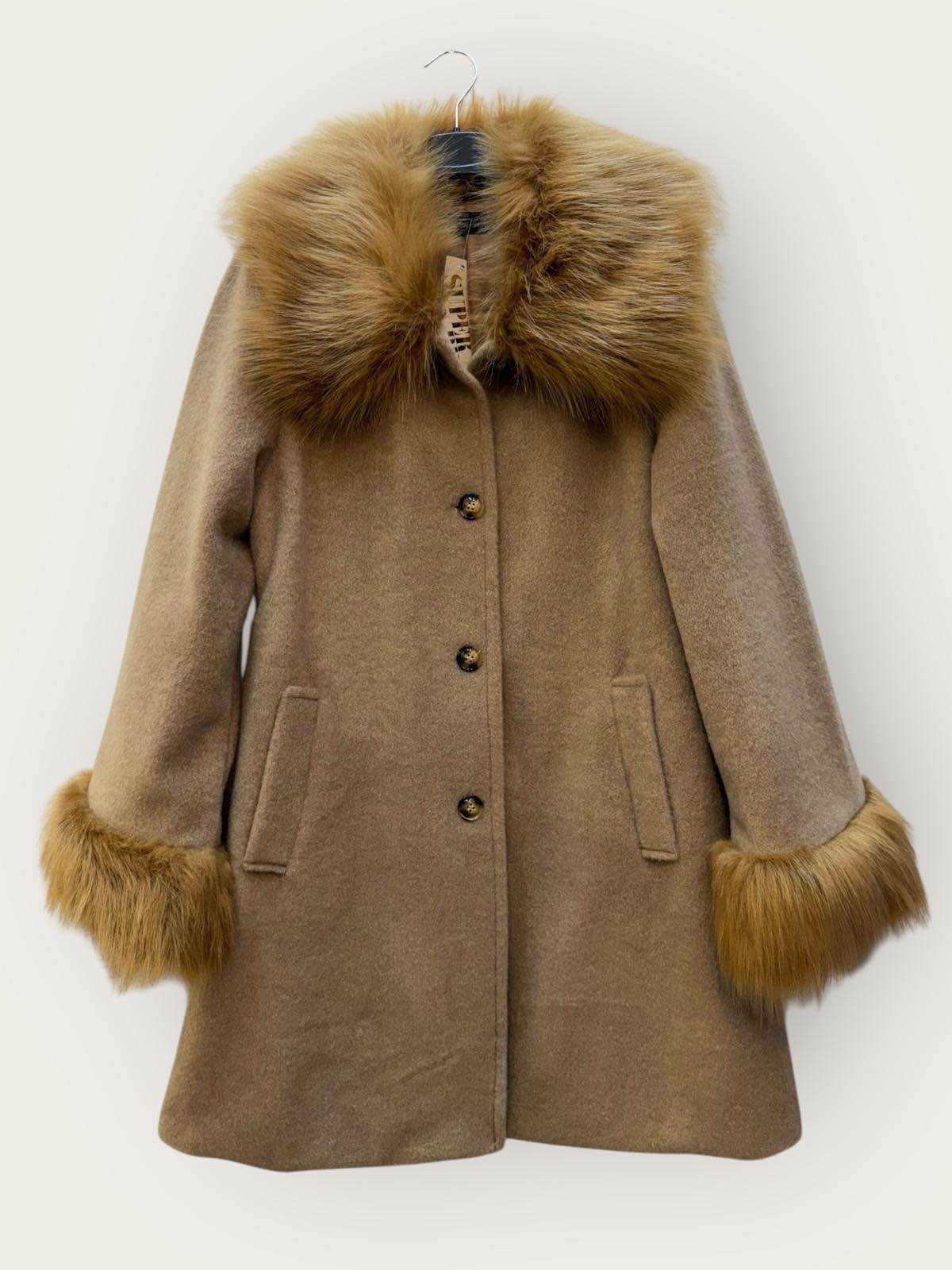 Jessica Coat Fur Trim Camel
