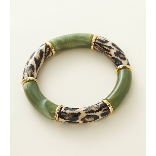 Leopard Elasticated Bracelet Green