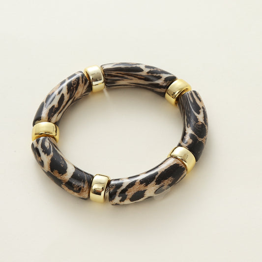 Leopard Elasticated Bracelet Cream