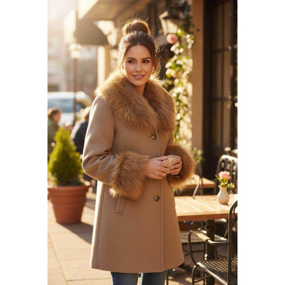 Jessica Coat Fur Trim Camel