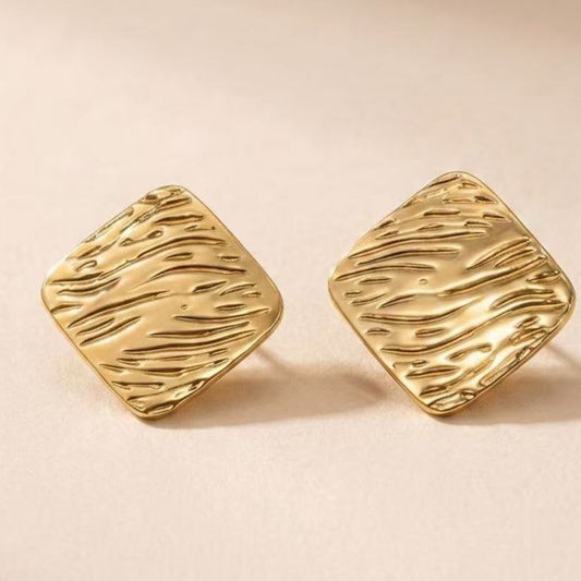 Gold Square Hammered Earrings