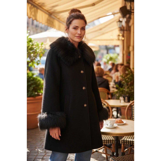 Jessica Coat Fur Trim Black