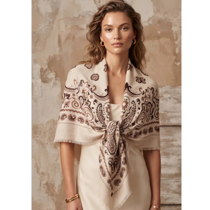 Beige & Taupe Paisley Square Scarf