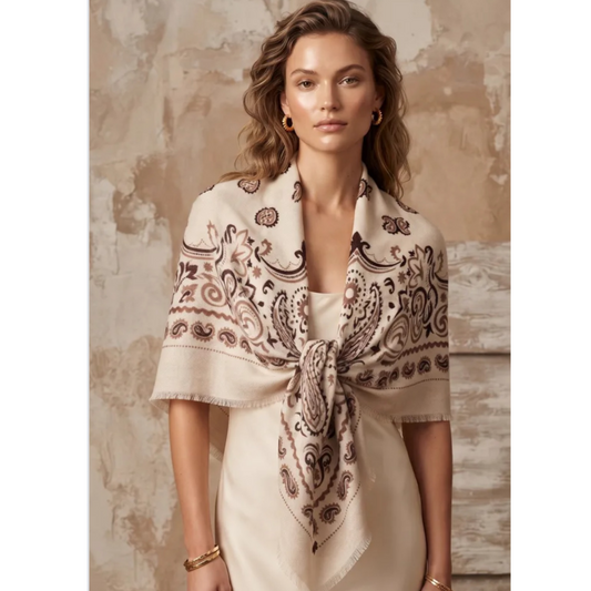 Beige & Taupe Paisley Square Scarf