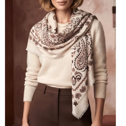 Beige & Taupe Paisley Square Scarf