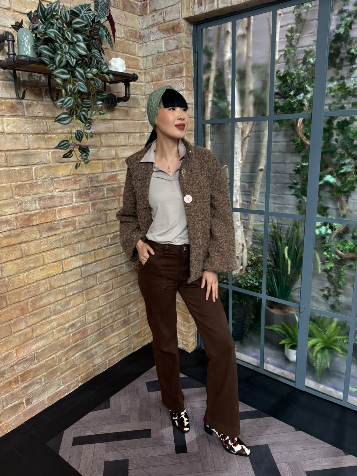 POM Green Cable Knit Headband