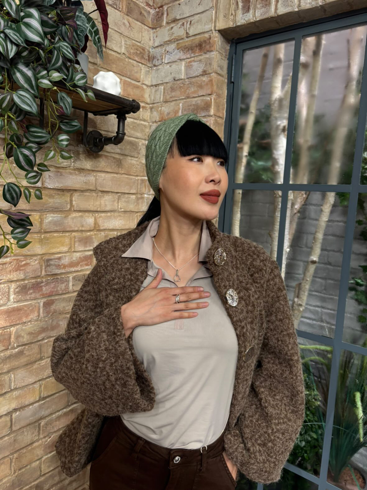 POM Green Cable Knit Headband