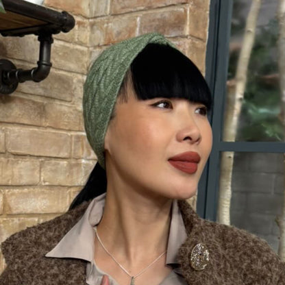 POM Green Cable Knit Headband