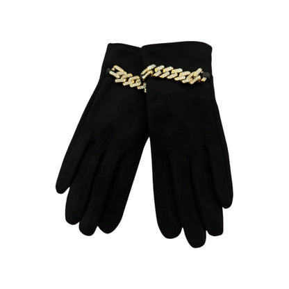 Black Suedette Gloves Gold/Jewelled Chain