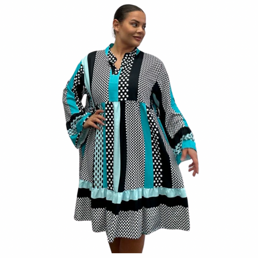 Irma Oversized Tunic Spotted Dress Turquoise