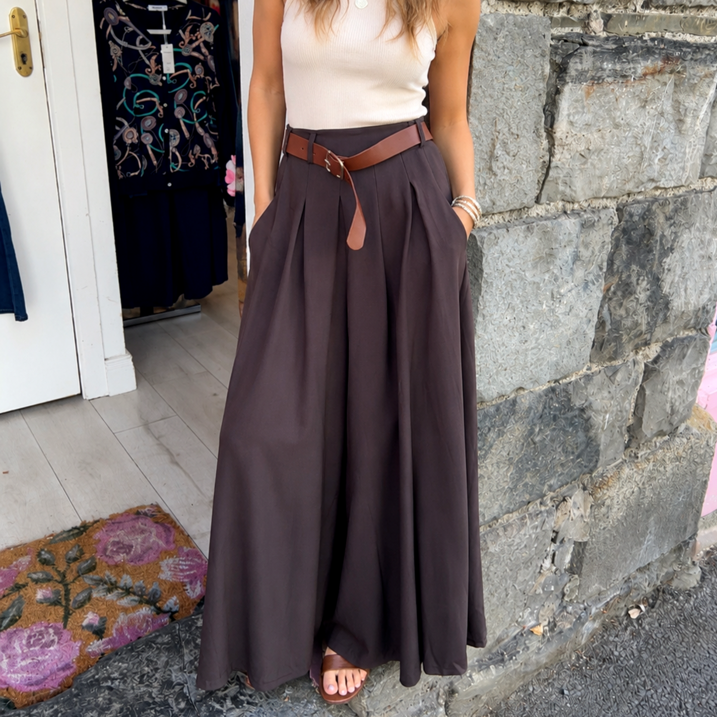Wide Leg Elasticated Palazzos Belted (4 COLOURS)
