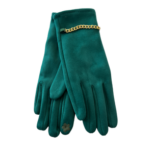 Teal Suedette Gloves Gold Chain