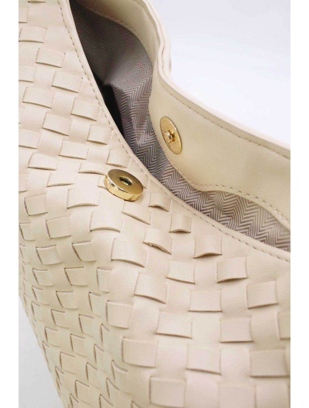Braided Leatherette Shoulder Bag Beige