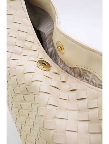 Braided Leatherette Shoulder Bag Beige